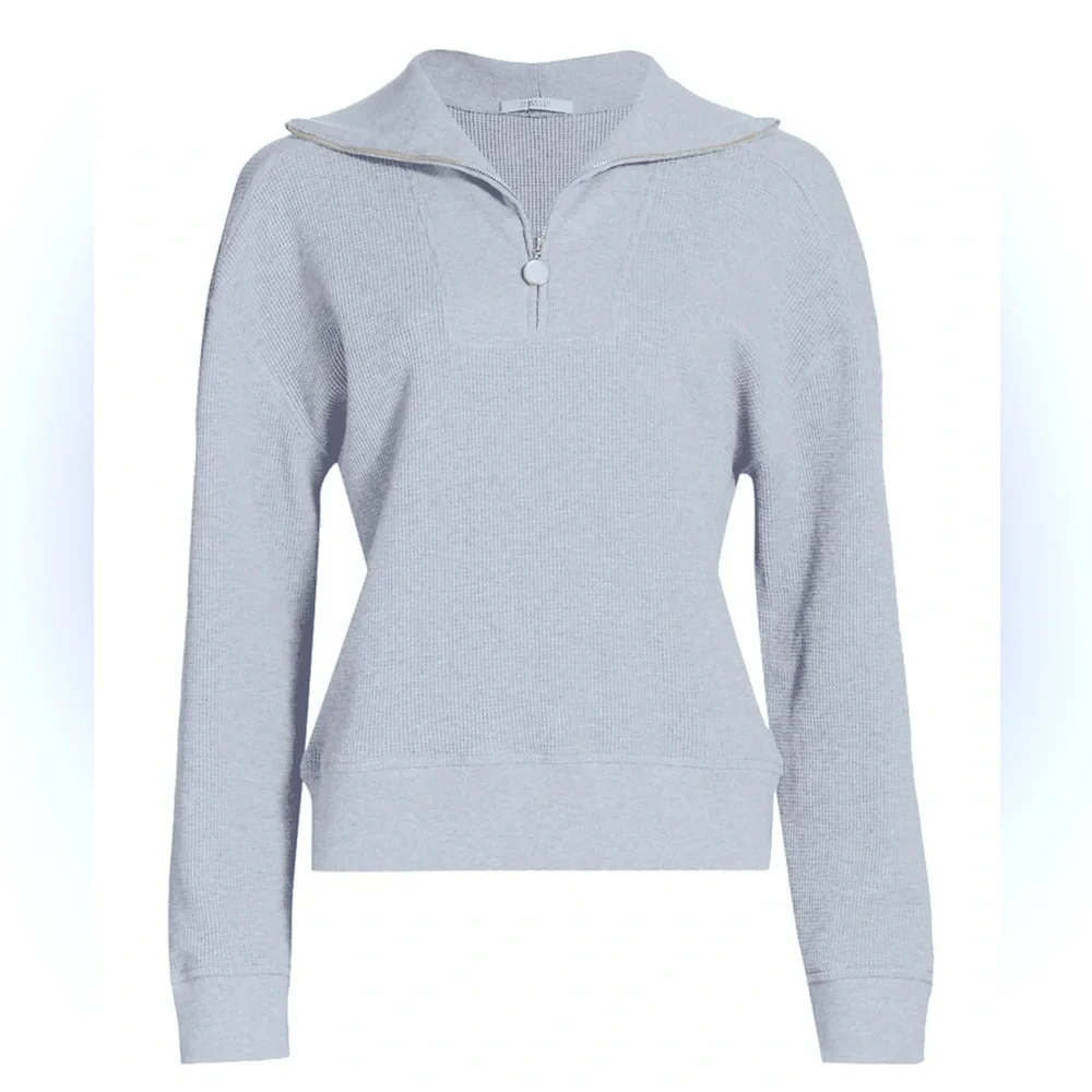 Derek Lam 10 Crosby Ariah‎ Cotton Waffle Half Zip Sweatshirt Medium gray